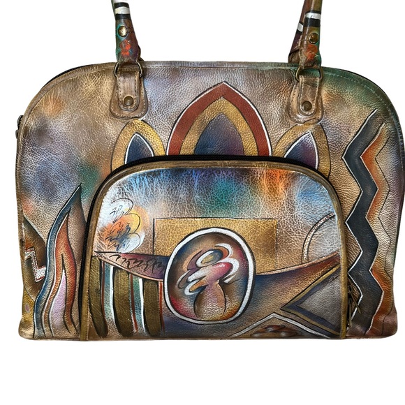 Anna by Anuschka Preowned Hand Painted Genuine Leather  Anuschka Hand Painted Leather Lady Print Satchel